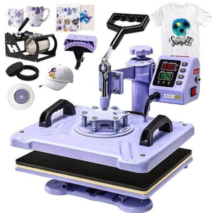 Presa termica Corenia QRE-4431748 8‑in‑1, functie 360° swing-away, platou 38,1 x 30,48 cm, afisaj digital temperatura si timer, 220-240V, mov