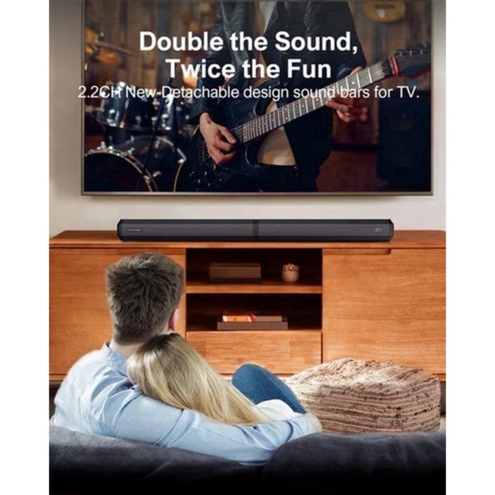 Soundbar Corenia QRE-2007744 2-in-1 2.2CH detasabil, sunet 3D surround, Bluetooth 5.3, AUX, negru