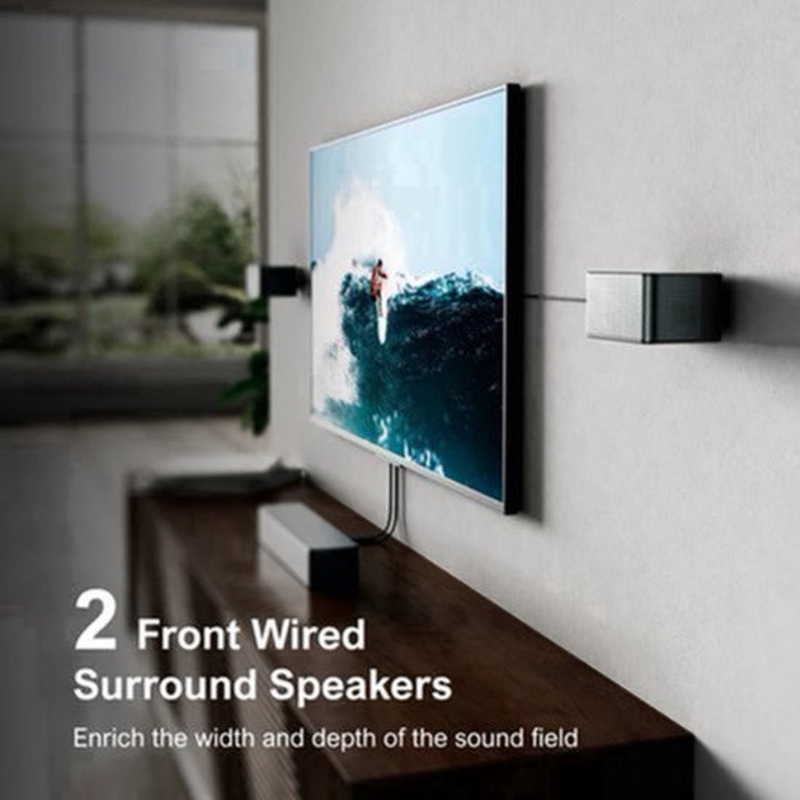 Soundbar Corenia QRE-2009319 7.1 canale, Dolby Atmos, 500W, subwoofer wireless 6,5 inch, Bluetooth 5.3, HDMI eARC, control prin aplicatie, negru