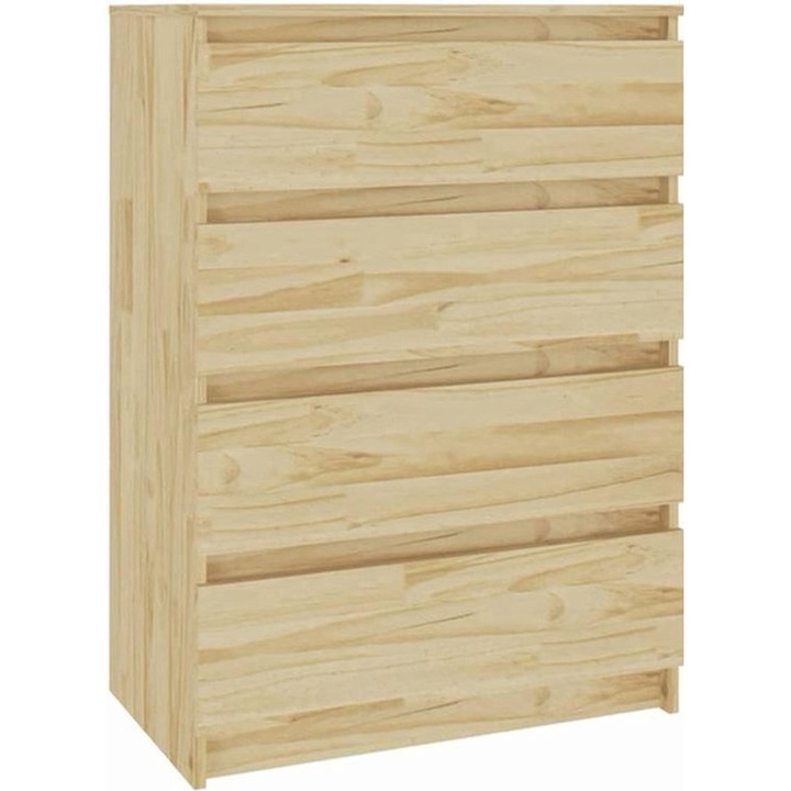 Set de 3 dulapuri Corenia QRE-2009447, din pin masiv, 2 corpuri cu usi si 3 compartimente + 1 corp cu 4 sertare, natural, 180 x 36 x 84 cm