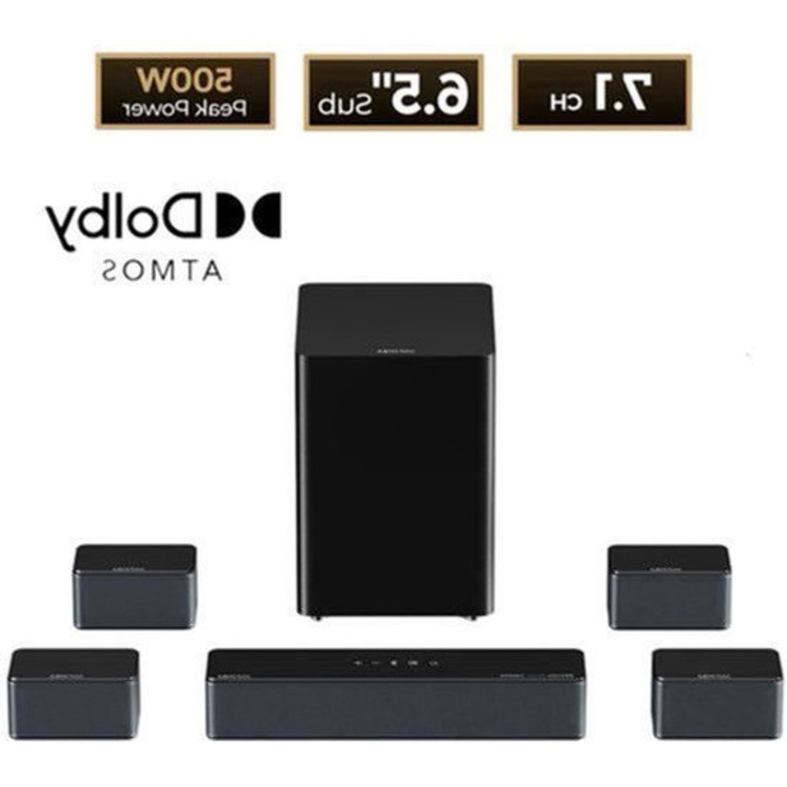 Soundbar Corenia QRE-2009690, sistem home cinema 7.1 cu subwoofer wireless 6.5", Dolby Atmos, 500W peak, HDMI eARC, BassMX, negru