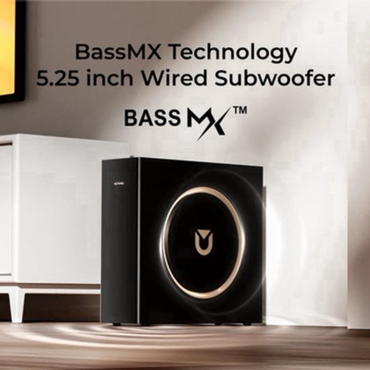 Soundbar Corenia QRE-4308566 3.1.2 canale Dolby Atmos, subwoofer 5,25 inch BassMX, HDMI eARC, Bluetooth 5.3, negru, 448×195×335 mm