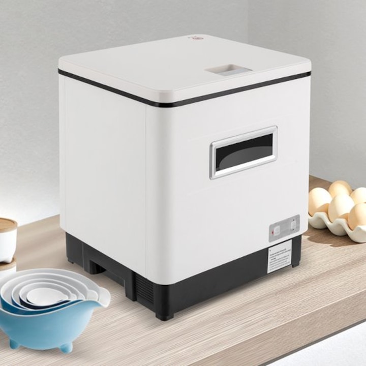 Masina de spalat vase compacta Corenia QRE-2014155, 800 W, 6 seturi, pe blat, alb/negru, 53 x 48 x 46 cm