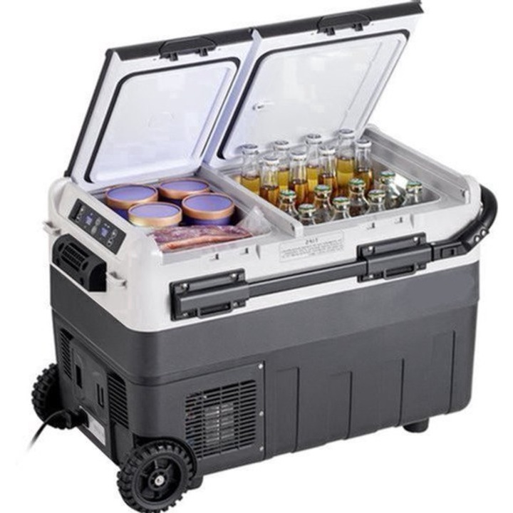 Frigider portabil compresor Corenia QRE-2017192, 40 L, racire pana la -20°C, alimentare 12/24V si 110–240V, afisaj LED, silentios 45 dB, roti si maner telescopic, Multicolor