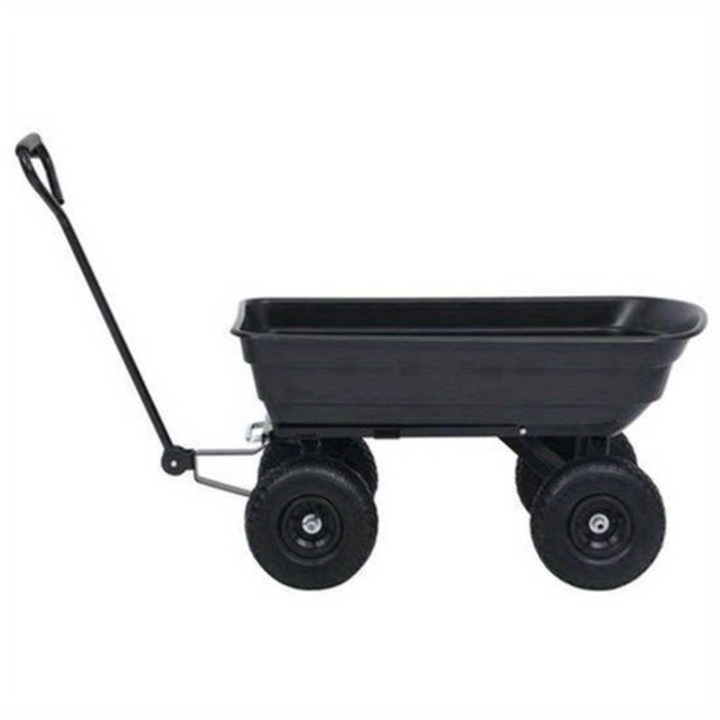 Carucior pentru gradina Corenia QRE-2016931, cadru metalic, 4 roti all-terrain, capacitate 300 kg, negru