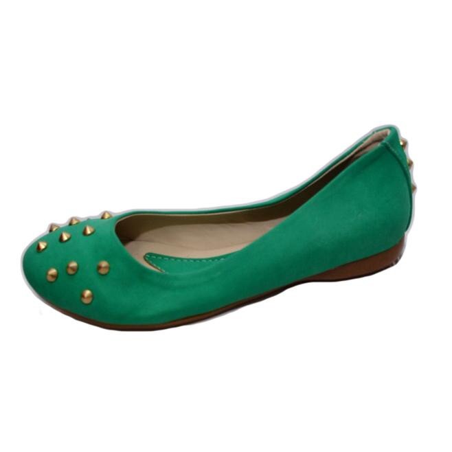Balerini cu talpa joasa si tinte aurii, D&J Exclusive, Verde