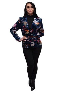 Sacou feminin cu imprimeu floral colorat, D&J Exclusive, Bleumarin Sacou feminin cu imprimeu floral colorat, D&J Exclusive, Bleumarin