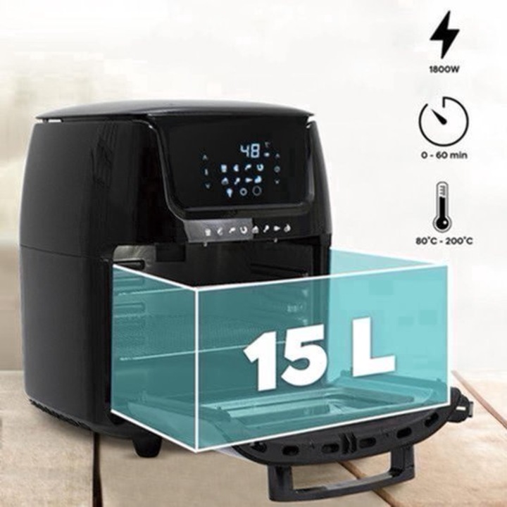 Airfryer Corenia QRE-2018737, 15 L, 1800 W, 8 programe predefinite, display touchscreen, 80–200°C, timer 60 min, negru