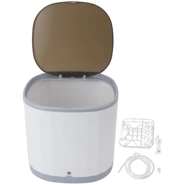 Masina de spalat vase portabila de blat K0579-CJ-260905-453, 4 L, USB reincarcabila, pulverizare 360°, suport intern pentru cesti, alb/gri