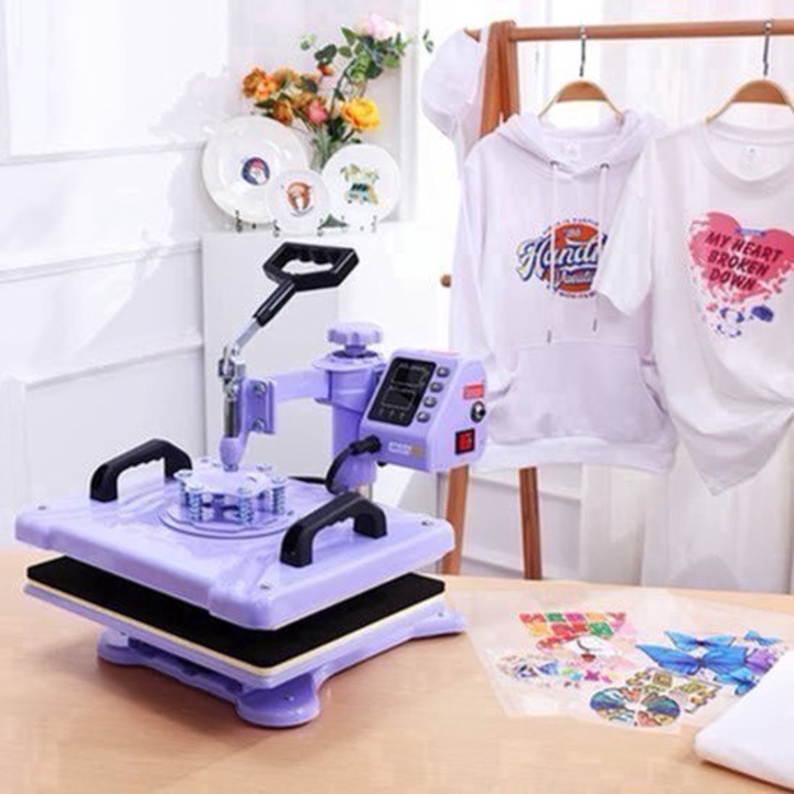 Presa termica Corenia QRE-2064589, 8-in-1 multifunctionala, suprafata 38,1 x 30,48 cm, design 360° swing-away, control digital, mov, pentru tricouri, sepci, cani si farfurii