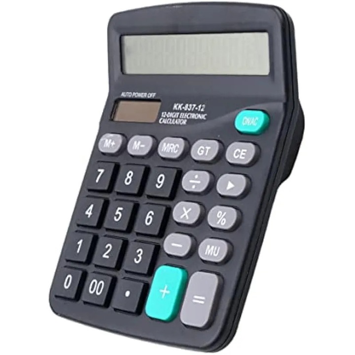 Настолен калкулатор KK-837-12 K0584-CJ-260905-867, 12 цифри, соларно захранване, големи бутони, черен
