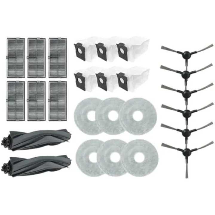 Set 26 piese de schimb pentru aspirator robot Dreame compatibil X30/L10s/L10s Pro/L10s Ultra/L40, 2 perii principale cu cauciuc, 6 filtre HEPA cu carbune activ, 6 lavete microfibra, 6 perii laterale, 6 saci de praf, Multicolor, K0582-CJ-260905-819