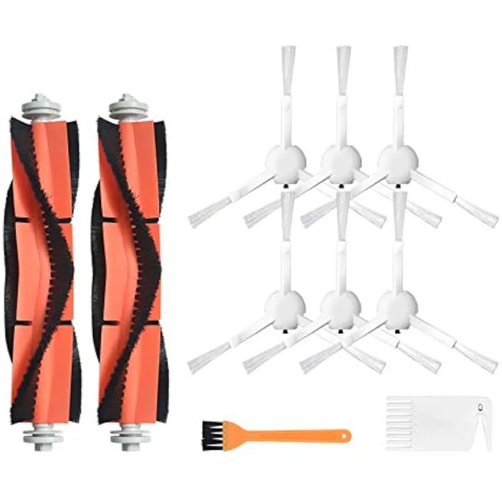 Set piese de schimb pentru aspirator robot K0582-CJ-260905-2257, perie principala si perii laterale, compatibil Xiaomi Mijia 1C / Dreame F9, 2 perii principale, 6 perii laterale, perie curatare
