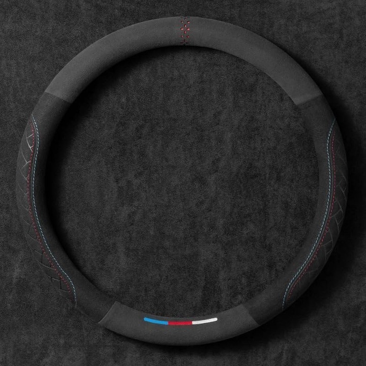 Husa volan K0582-CJ-260905-5267, piele microfibra si imitatie fibra de carbon, antialunecare, respirabila, negru/multicolor