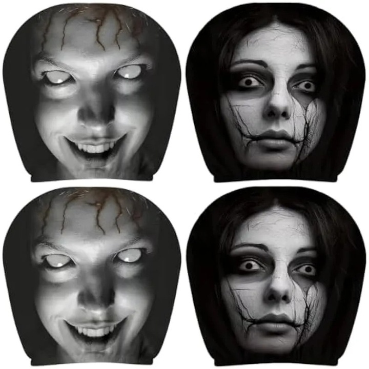 Huse pentru scaune auto de Halloween, 6 bucati, husa pentru tetiera cu fete infricosatoare, stil 1