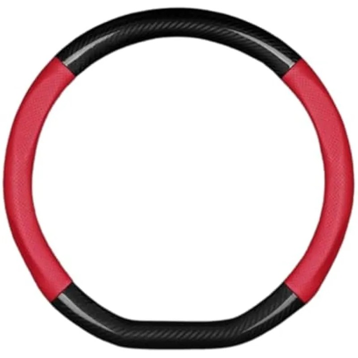 Husa volan auto pentru Toyota Yaris 2013-2023 2024 2025, husa universala pentru volan din piele, protector antiderapant din fibra de carbon respirabil, 38 cm, forma de D rosie