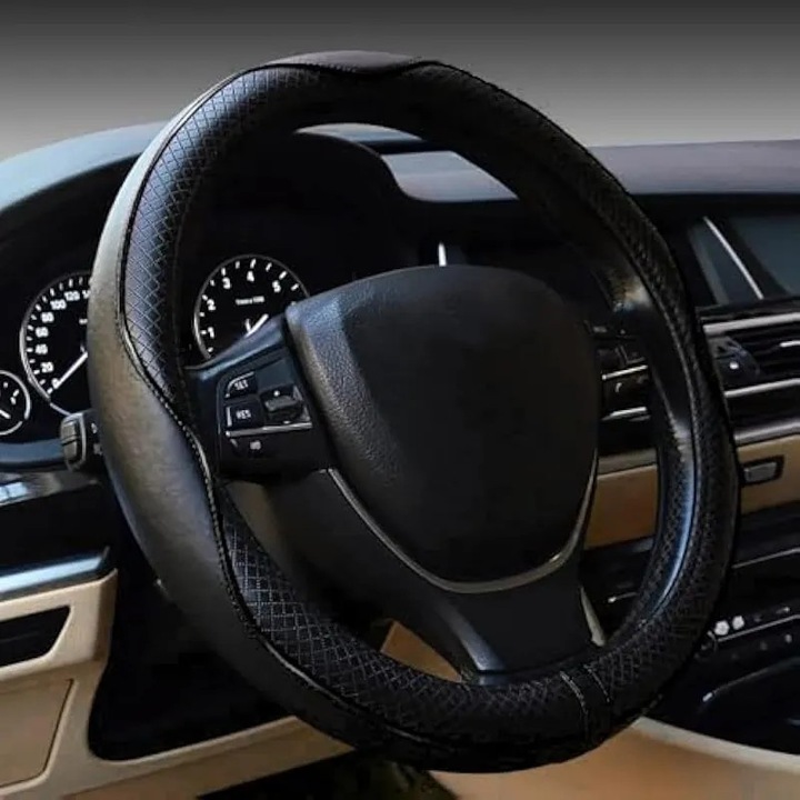 Husa de protectie pentru volan auto pentru VW Amarok 2 2022 2023 2024 38mm, husa de protectie pentru volan din piele Fundas para Volante, neagra-tip O
