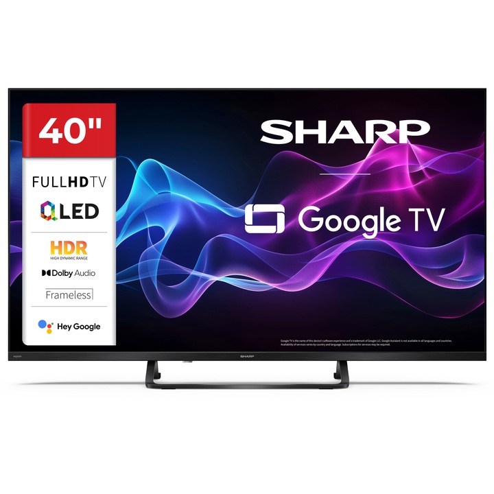 Televizor Sharp QLED 40HF3865E, 101 cm, Smart Google TV, Full HD, Clasa E