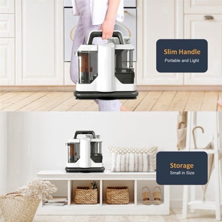 Curatator de pete portabil Corenia QRE-2028910, 750 W, 15 kPa, alimentare la priza, 5.77 kg, alb/negru, pentru auto si casa