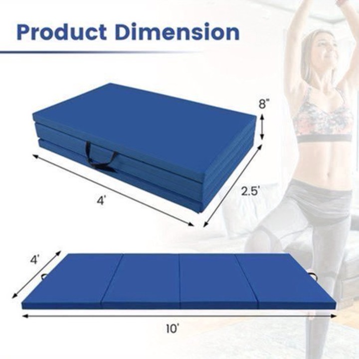 Saltea pliabila pentru gimnastica Corenia QRE-2028751, invelis PU cu spuma, manere si inchidere velcro, albastru, 300 x 117 x 5 cm