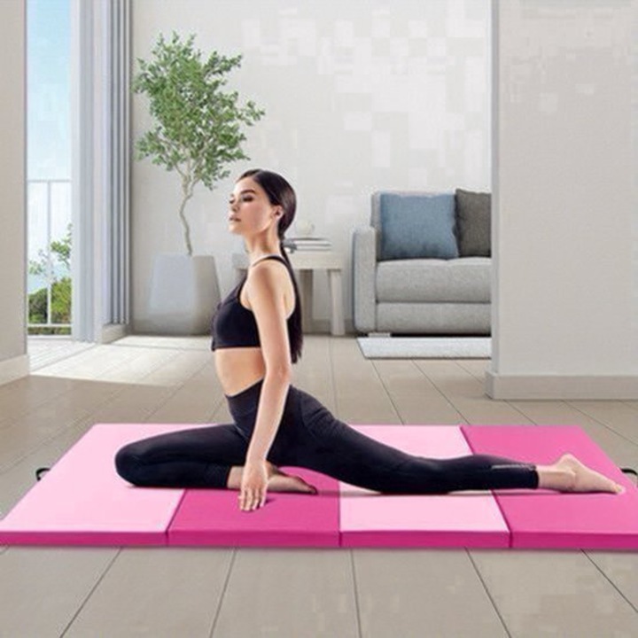 Saltea de fitness pliabila Corenia QRE-2029255, extra groasa din spuma, cu inchidere si maner, roz/negru