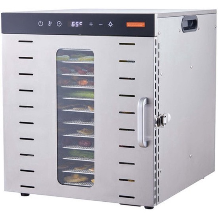Deshidrator alimentar Corenia QRE-2029339, 10 tavi din inox, timer digital si reglare temperatura, inox, 53x51x57 cm