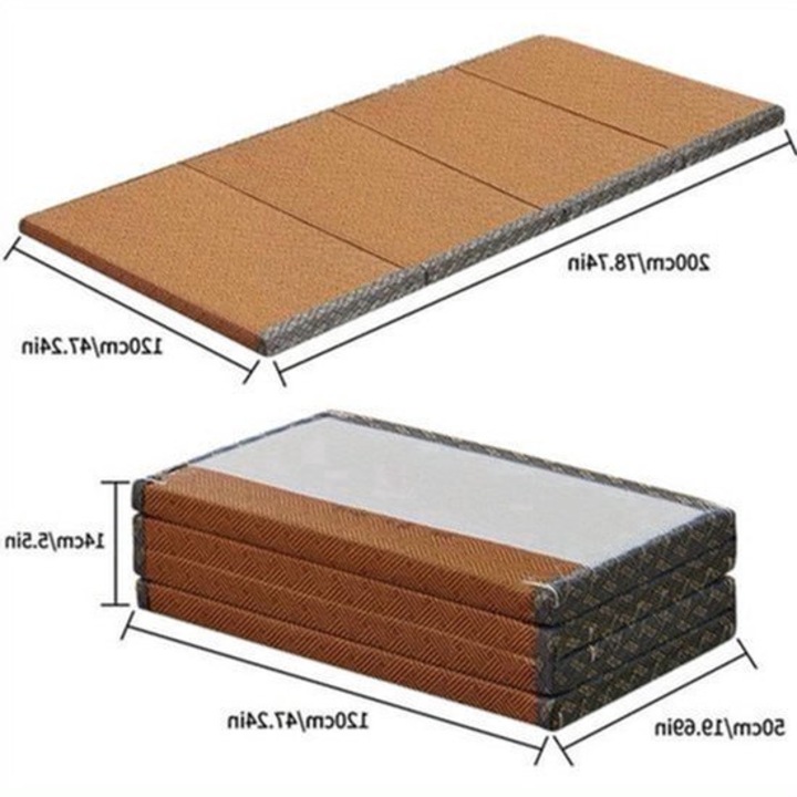 Saltea tatami Corenia QRE-2029531, pliabila, din fibre naturale de iarba, suport lombar, 200 x 120 x 3,5 cm, maro/gri
