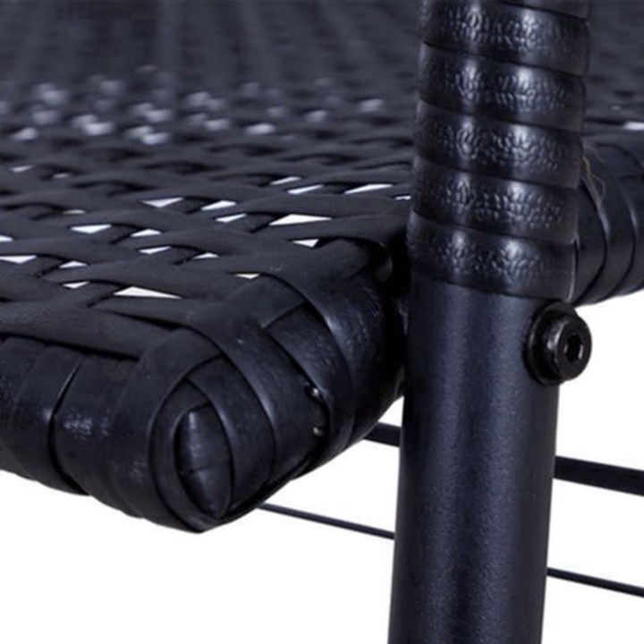 Balansoar de gradina 2 locuri Corenia QRE-2063704, ratan sintetic (poly rattan) rezistent la intemperii, cu perne detasabile, negru, 130 x 70 x 120 cm
