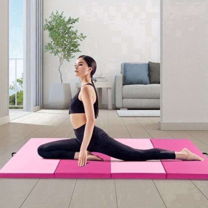 Saltea de fitness Corenia QRE-2032677 pliabila, extra groasa si moale, cu inchidere si maner, roz/negru
