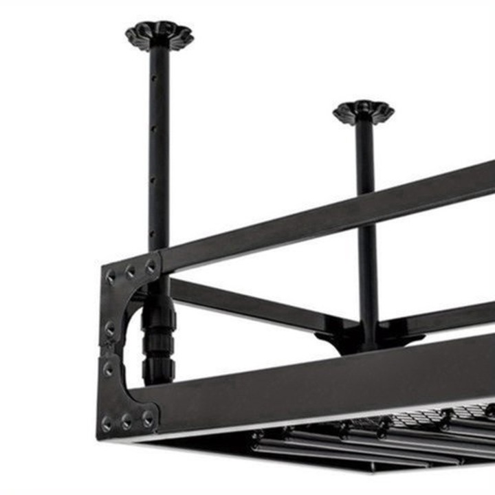 Suport de vin pentru tavan Corenia QRE-2052046, metal robust, reglabil pe inaltime cu suport pentru pahare, negru, 35 x 100 x 55 cm