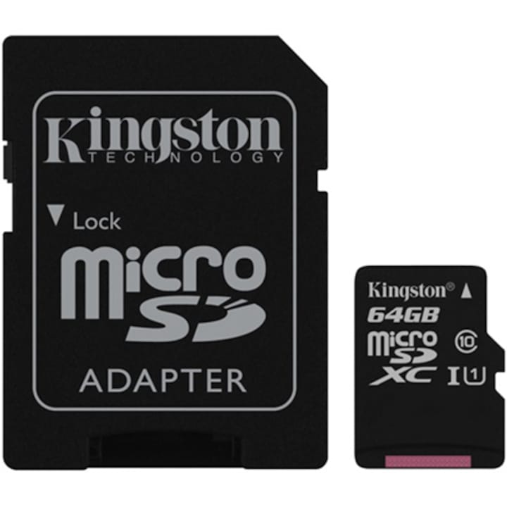 Kingston MicroSDXC memóriakártya, 64 GB, Canvas Select 80R, Class 10, UHS-I és adapter