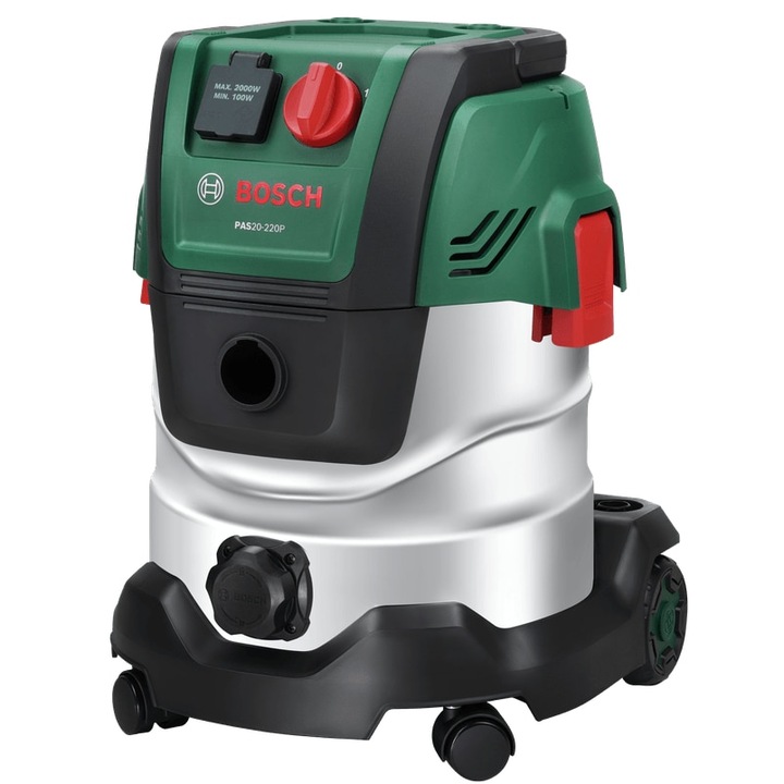 Aspirator umed/uscat BOSCH PAS20-220P 06033E7200, 1000W, putere de aspirare: pana la 225 mbar, recipient 15L, functie de suflare Verde/Argintiu