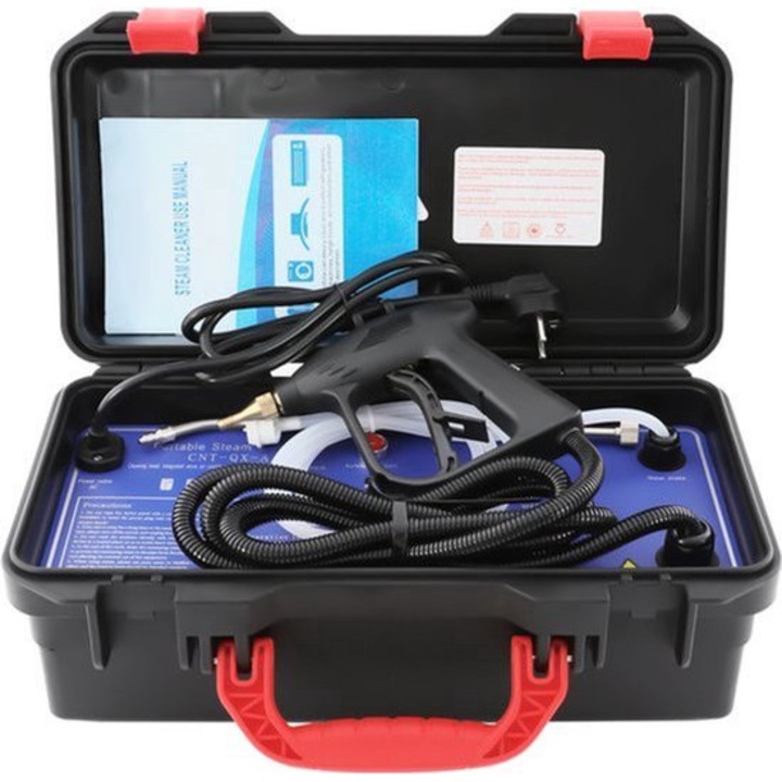 Curatator cu abur portabil Corenia QRE-2035552, 3000 W, temperatura inalta, 5.6 kg, 46x32x26 cm, negru/rosu, pentru auto si uz casnic