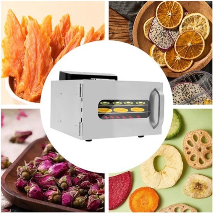 Deshidrator de alimente Corenia QRE-2035851, inox, 6 tavi, 400 W, temperatura reglabila 30–85°C (86–185°F), argintiu, 35x35x27 cm