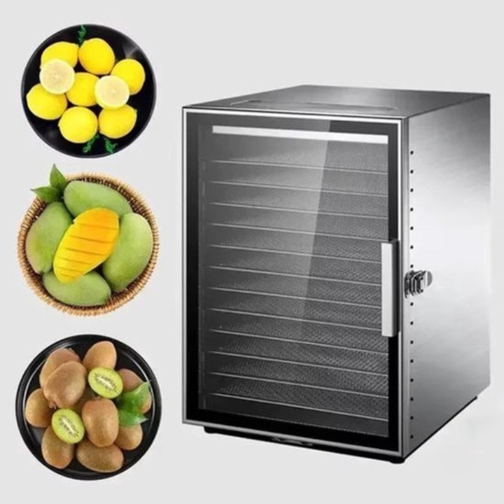 Deshidrator de alimente Corenia QRE-2070034, 12 nivele, control inteligent, argintiu/negru, 52x50x50 cm