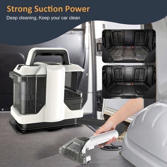 Aspirator-curatator textil Corenia QRE-2036277, portabil pentru tapiterie si auto, 220V, 80 dB, alb/negru