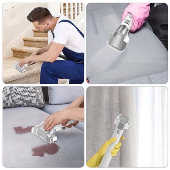 Aspirator-curatator textil Corenia QRE-2036277, portabil pentru tapiterie si auto, 220V, 80 dB, alb/negru