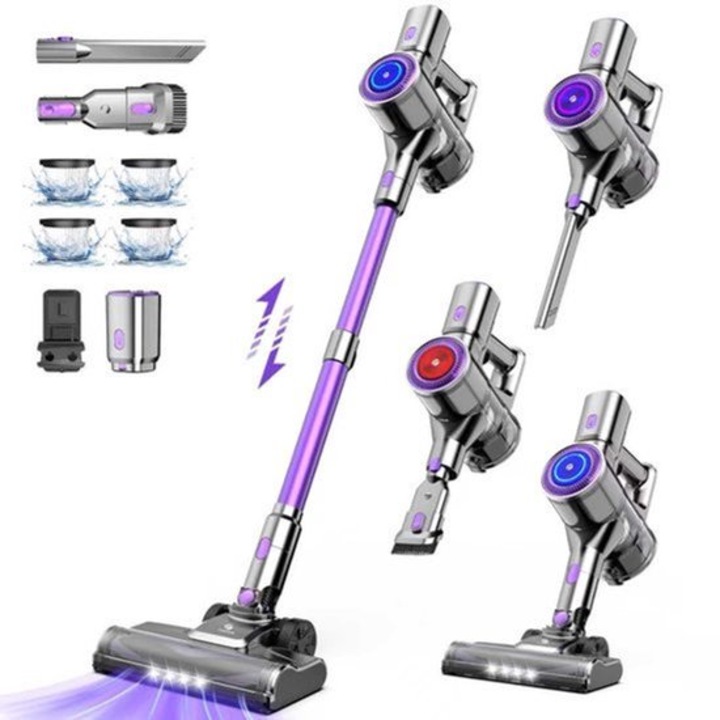 Aspirator fara fir Corenia QRE-2038478, 400 W, 22.2V Li-ion, 55 kPa, filtru HEPA, fara sac, container 0.6–1 L, autonomie 30–59 min, 2.9 kg, mov, include duza pentru crapaturi