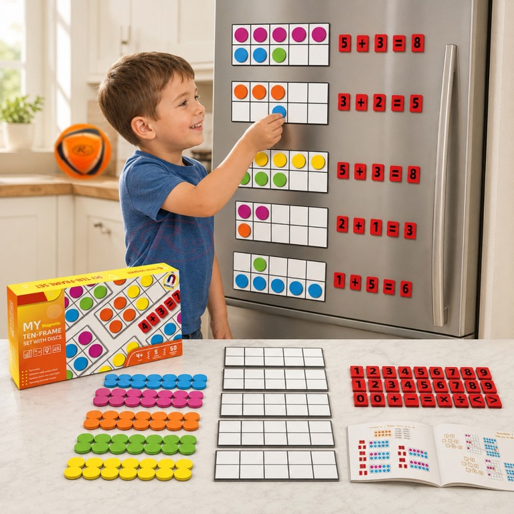 Joc educativ de matematica RCO® cu 82 piese magnetice, planse, jetoane, numere si semne din spuma EVA, multicolor, 4 ani+, WP3025