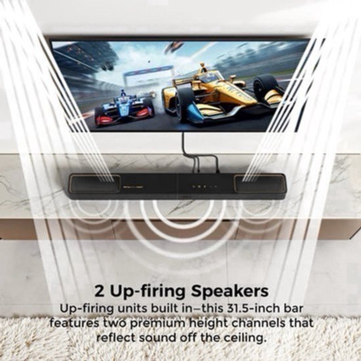 Soundbar Corenia QRE-4420860 5.1.2 Dolby Atmos, up-firing speakers si 2 surround, subwoofer wireless 6,5 inch (pana la 40 Hz), HDMI eARC, Bluetooth 5.4, control via aplicatie, negru
