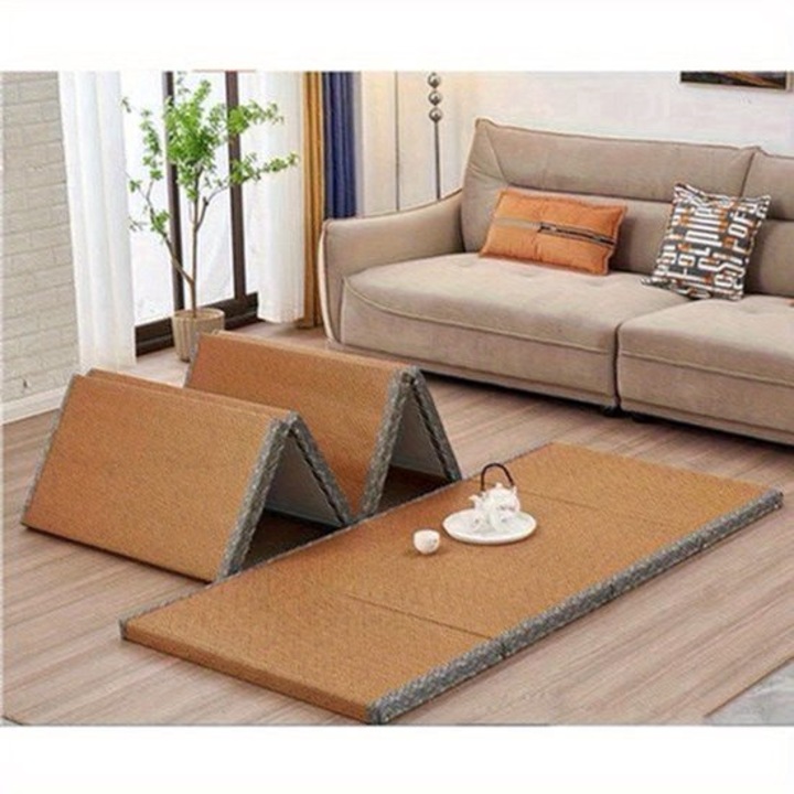 Saltea tatami pliabila Corenia QRE-2038714, fibra de iarba naturala, suport pentru spate, durabila, bej, 200 x 120 x 3,5 cm