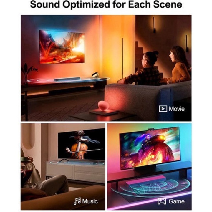 Soundbar Corenia QRE-2038765 2.1, 160W cu subwoofer cablat, Bluetooth 5.3, HDMI ARC/optica/AUX/USB, moduri EQ Film/Muzica/Joc, negru, 40 x 8 x 3,8 cm