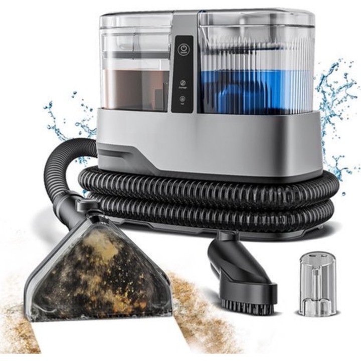 Extractor de tapiterie Corenia QRE-2039514, 600 W, 17 kPa, rezervor 1100 ml, furtun 1,5 m, cablu 4 m, portabil, gri/negru