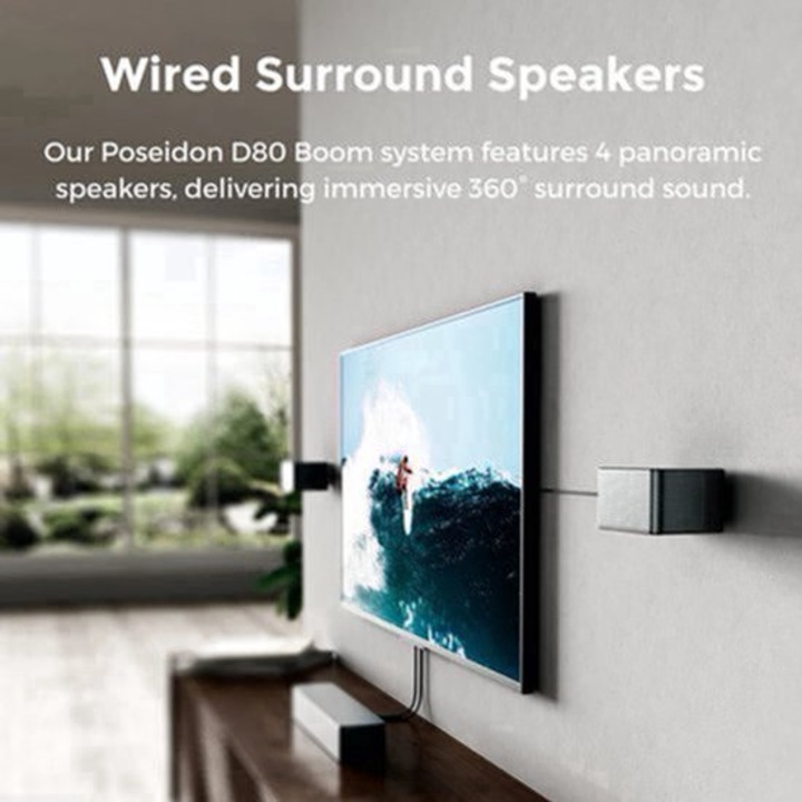 Soundbar Corenia QRE-4369384, 7.1 canale, 500W, Dolby Atmos, subwoofer wireless 6,5 inch, HDMI eARC, Bluetooth 5.3, negru, dimensiuni 500×424×258 mm