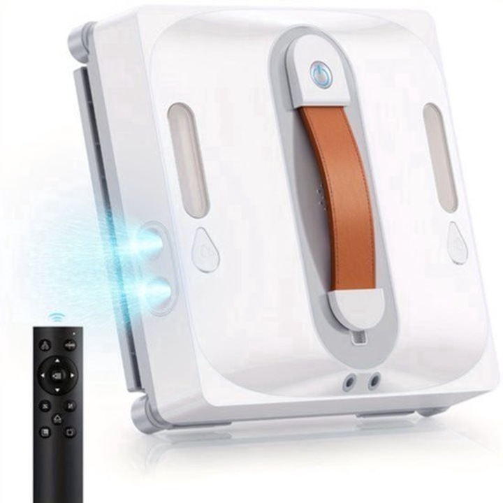 Robot curatare geamuri Corenia QRE-2038952, aspiratie 7,5 kPa, sistem de siguranta in 8 straturi, baterie 500 mAh (30 min urgenta), franghie de siguranta 5 m, telecomanda, alb