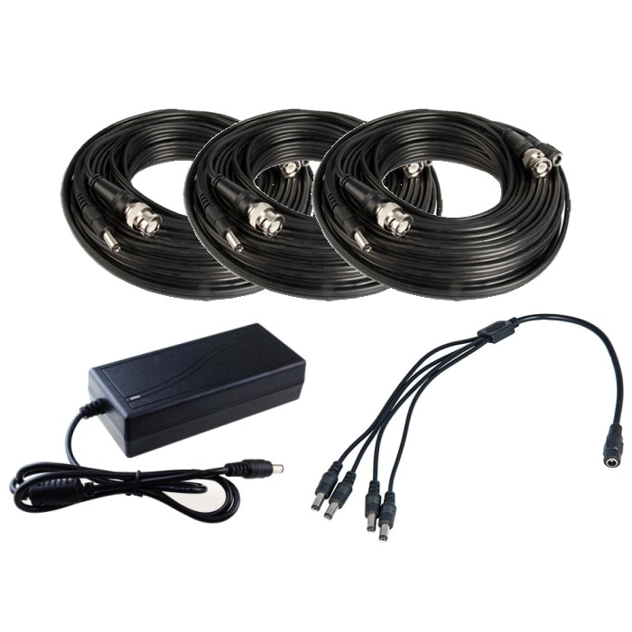 Set complet accesorii Sistem Supraveghere 3 camere video cu Cablu mufat Play & Plug 30m