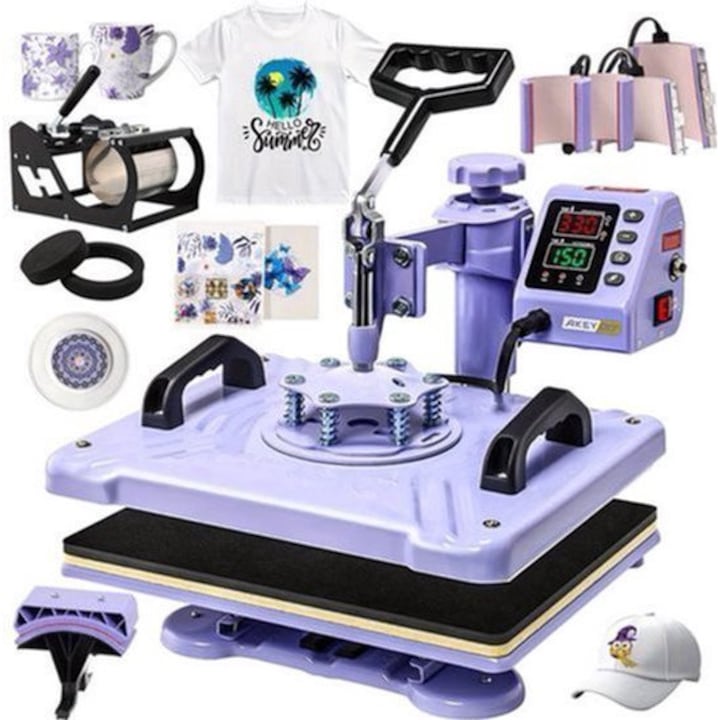Presa termica Corenia QRE-4433500 8‑in‑1 multifunctionala, swing-away 360°, platou 38,1 x 30,48 cm, controller digital, mov