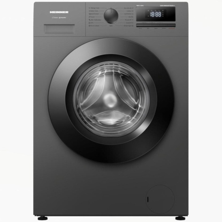 Masina de spalat rufe Heinner HWM-HME814IVTGA20+++, 8 kg, 1400 RPM, Clasa A, Eficienta A-20%, Motor Inverter, 15 programe, Display digital, Program rapid 15 min, Program allergy steam, Prespalare, Funtie adaugare rufe , Blocare acces copii, Gri titanium
