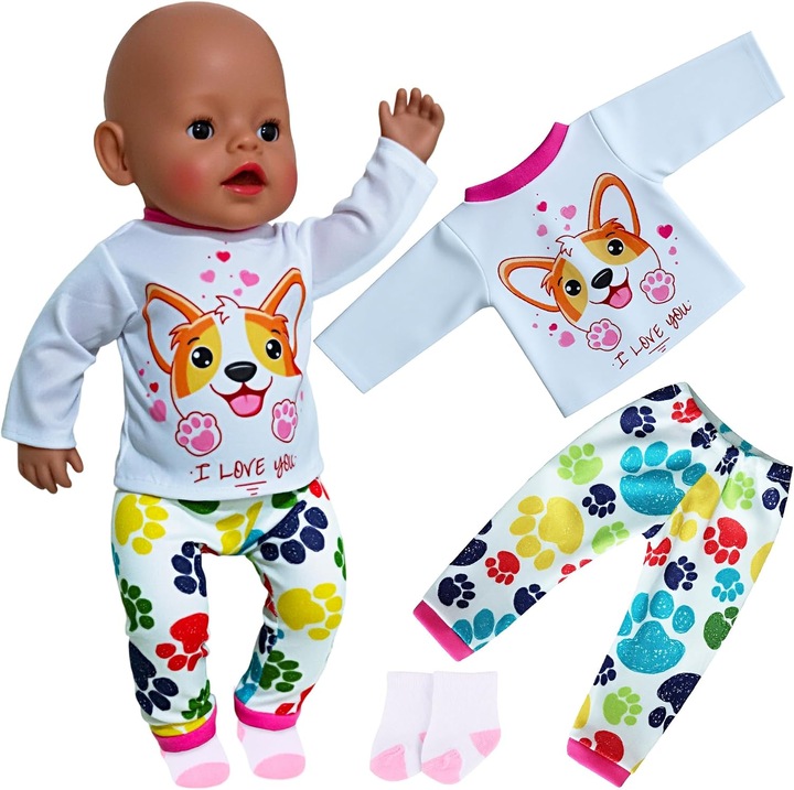 Haine Papusi 35-43cm: Set 3 Piese Catelus, Bumbac Moale