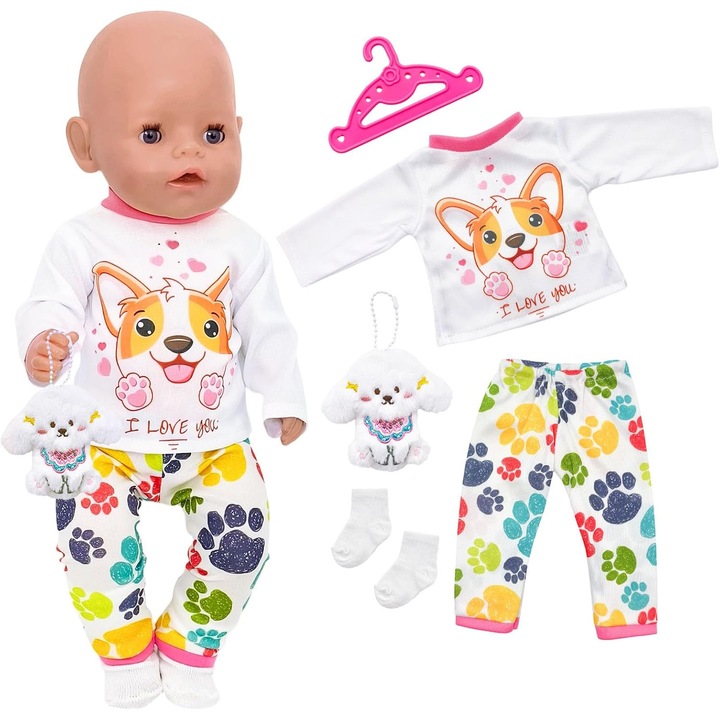 Set 5 Haine Papusi 36-43 cm, Haine Catelus Papusa, Bluza, Pantaloni, Sosete
